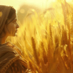 Uma mulher cristã, em meio ao campo de trigo.