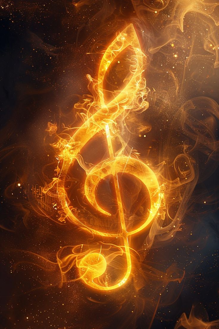 Uma clave de sol envolta a chamas