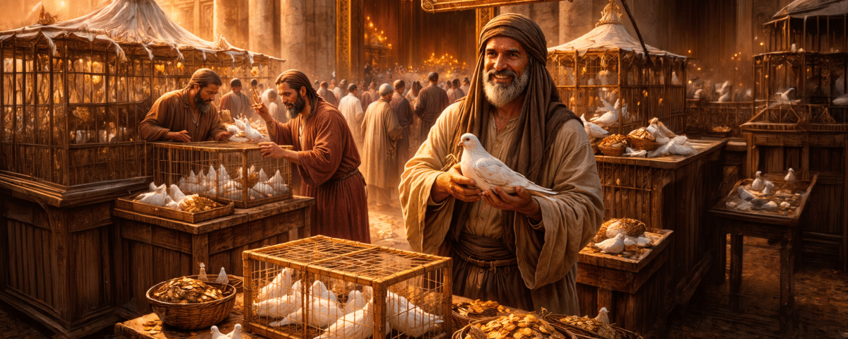 Comerciantes na frente do templo