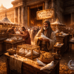 Comerciantes na frente do templo